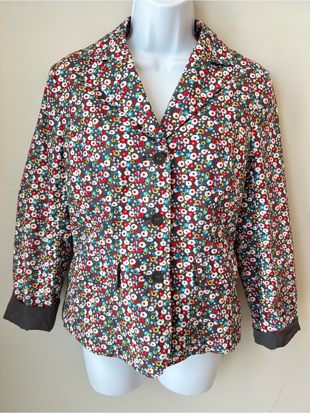 Floral Cotton Blazer Jacket Cottagecore Retro Spring Tailored Size Small